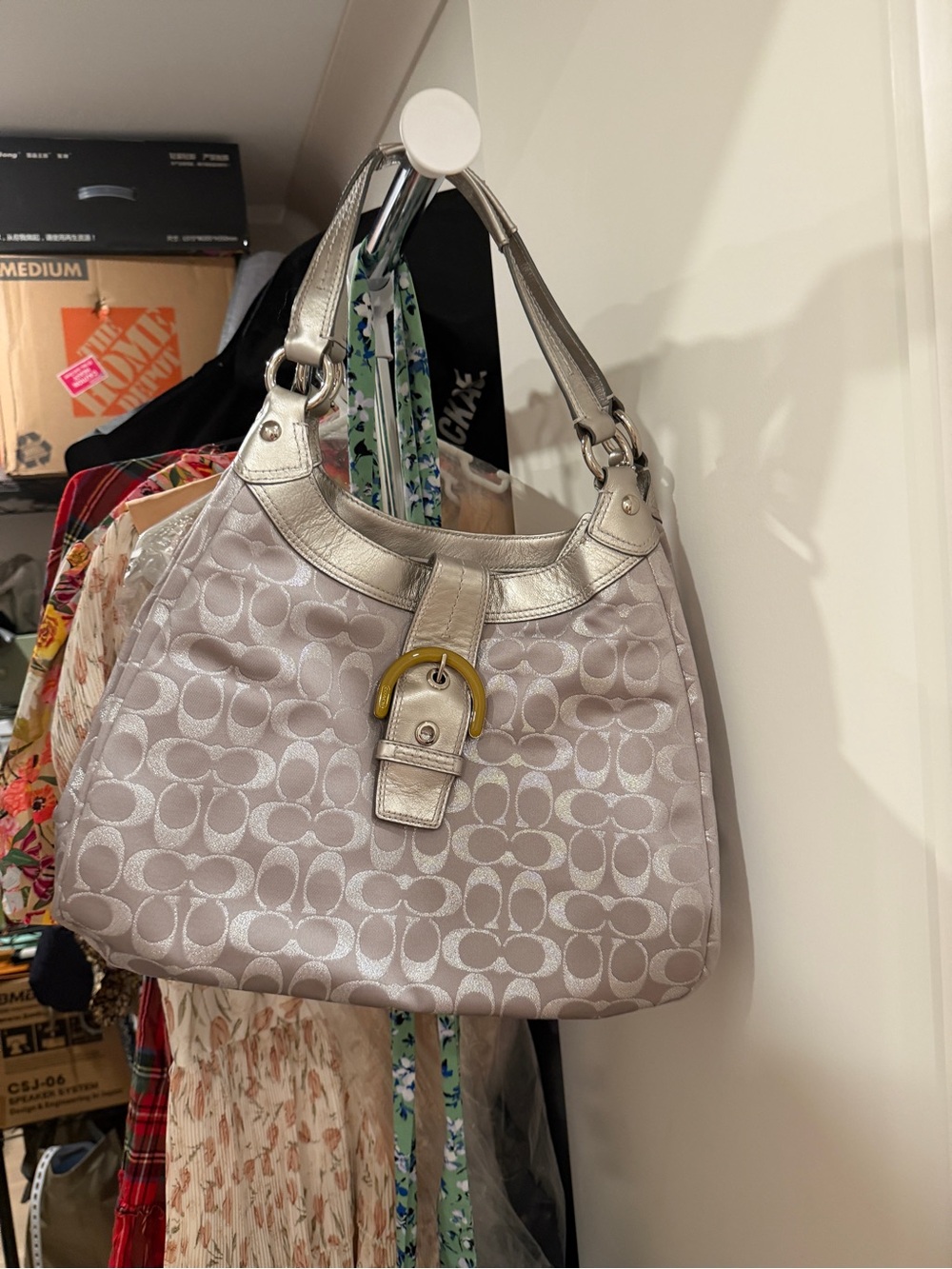 Coach silver Signature-Pattern Shoulder Bag